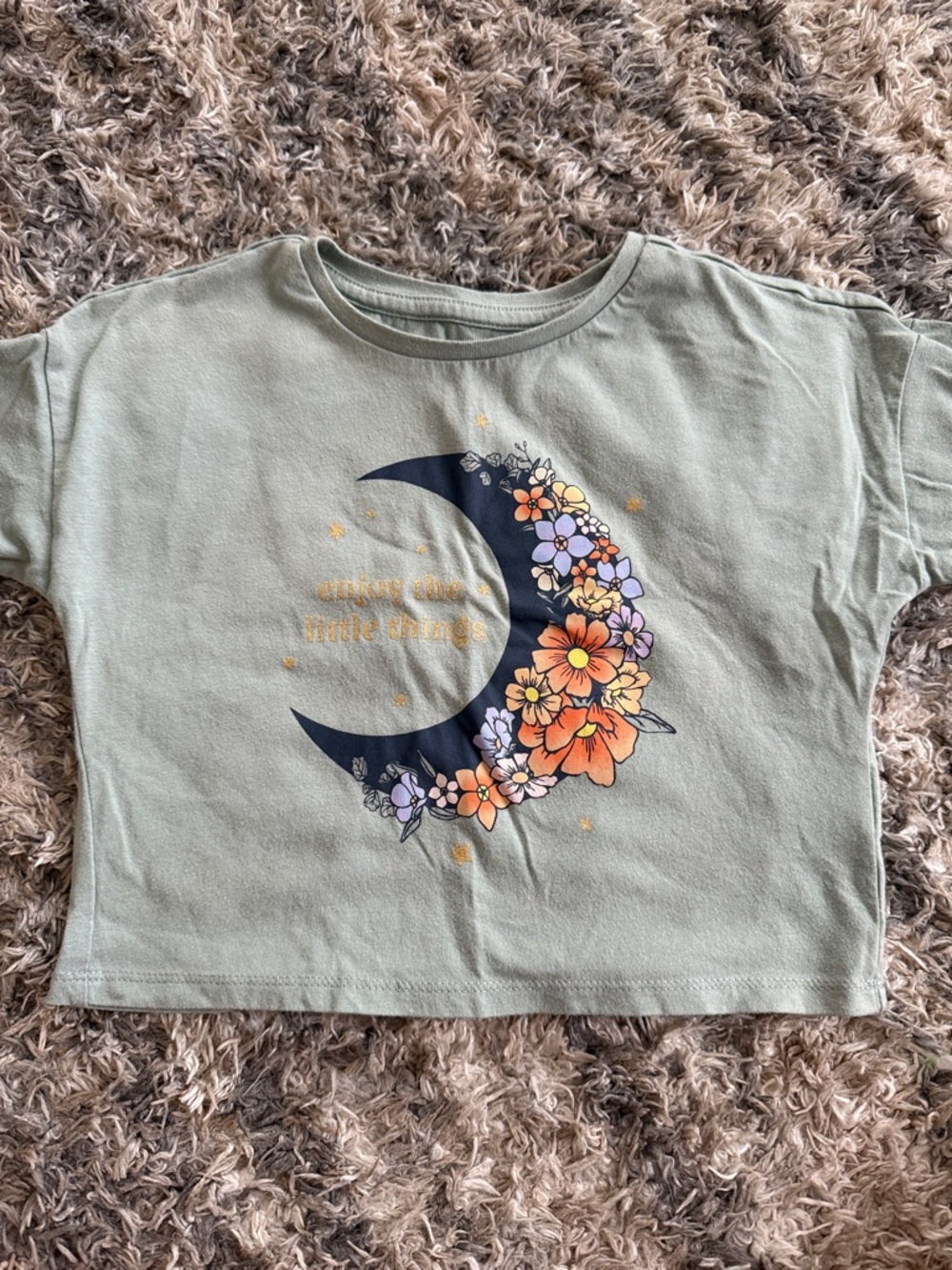 wonder nation Sage Green Tee with Navy Crescent Moon and Floral Print